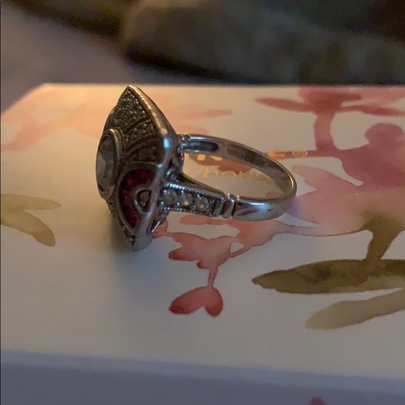 Gorgeous Marcasite CZ and Ruby Gem Sterling Ring - Picture 2 of 2